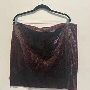 Express Dark Red Sequin Mini Skirt